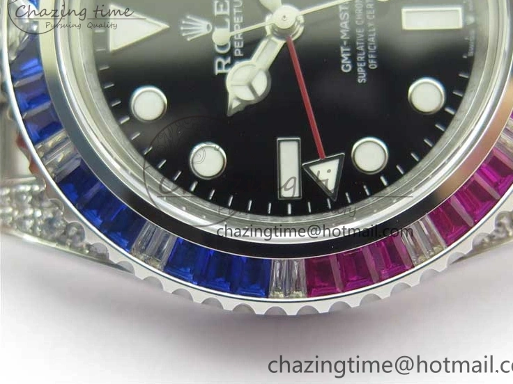 Jubilee Bezel Best II Blue Diamonds GMF Red SA3285 CHS Steel 904L Black On Dial V3 GMT-Master Bracelet Edition 0401